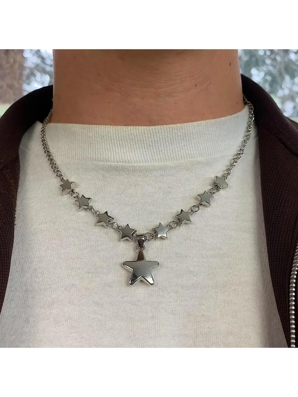 Vintage Y2K Silver Star Chain Necklace